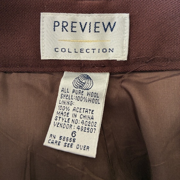 Vintage Preview Collection Brown 100% Wool Pants 6 - Picture 5 of 5
